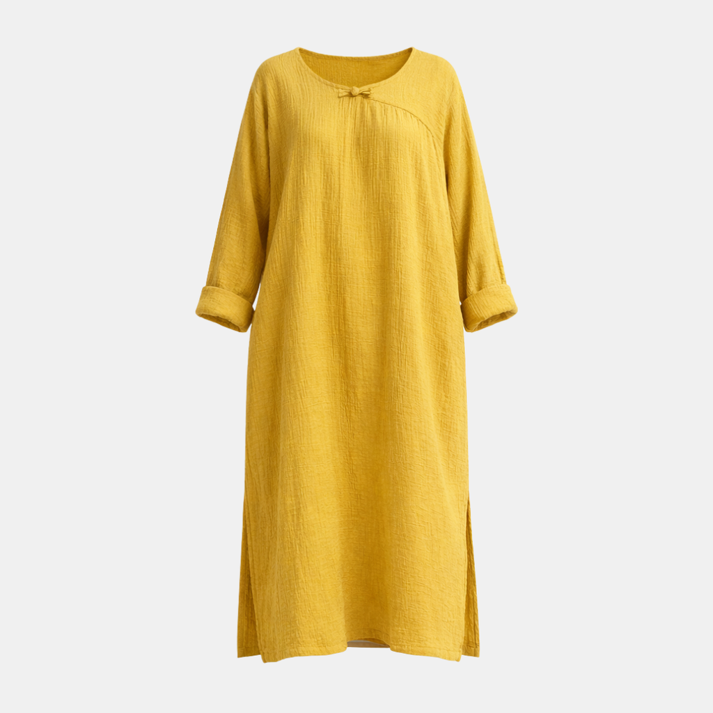 Oversized Maxi Dress in Cotton Linen with Long Sleeves for Casual Wear