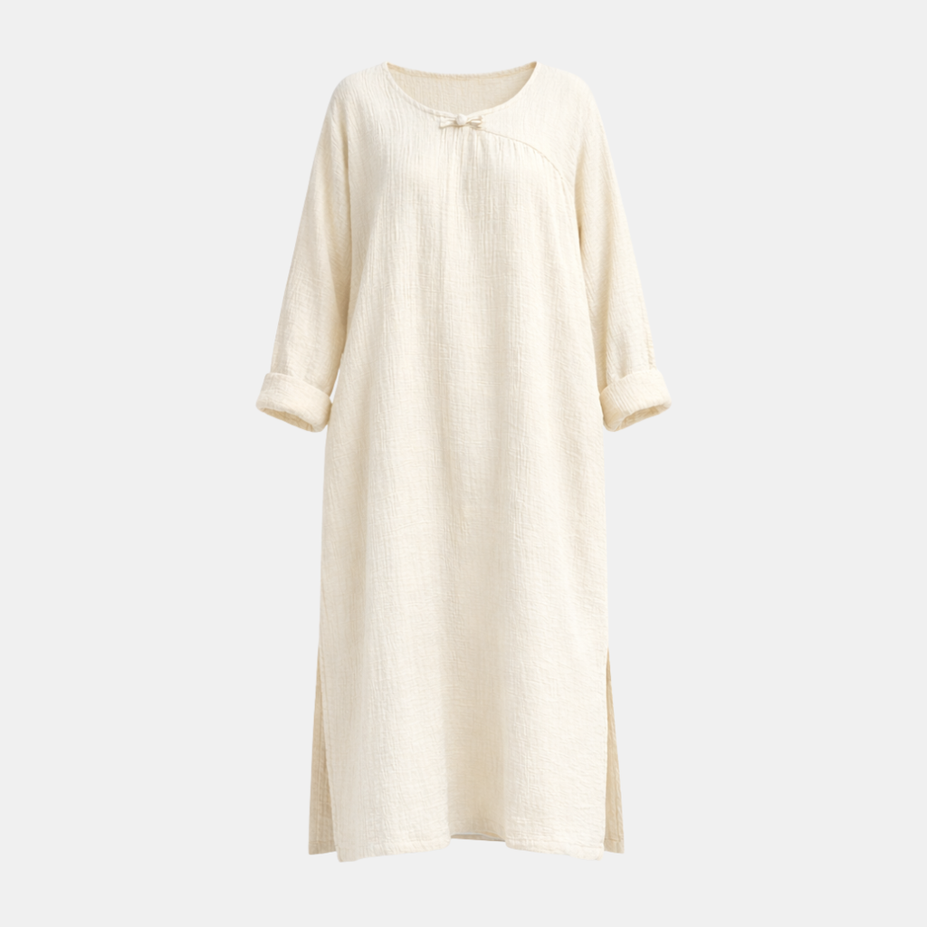 Oversized Maxi Dress in Cotton Linen with Long Sleeves for Casual Wear
