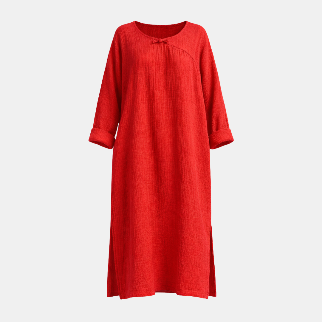 Oversized Maxi Dress in Cotton Linen with Long Sleeves for Casual Wear