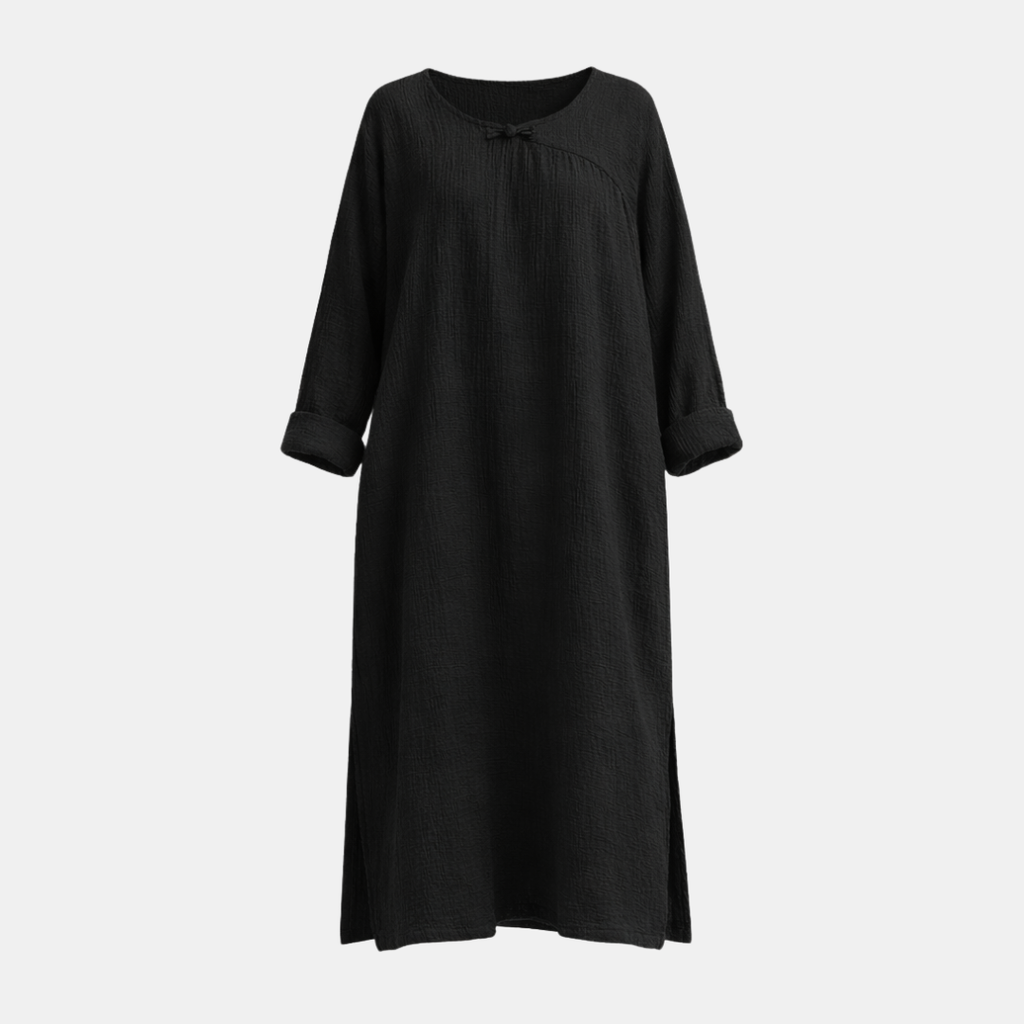 Oversized Maxi Dress in Cotton Linen with Long Sleeves for Casual Wear