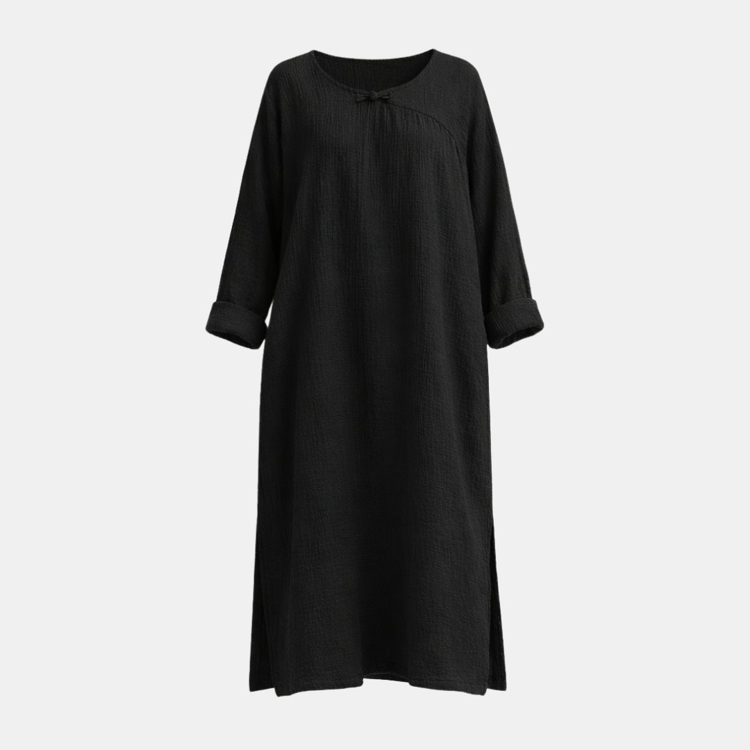 Oversized Maxi Dress in Cotton Linen with Long Sleeves for Casual Wear