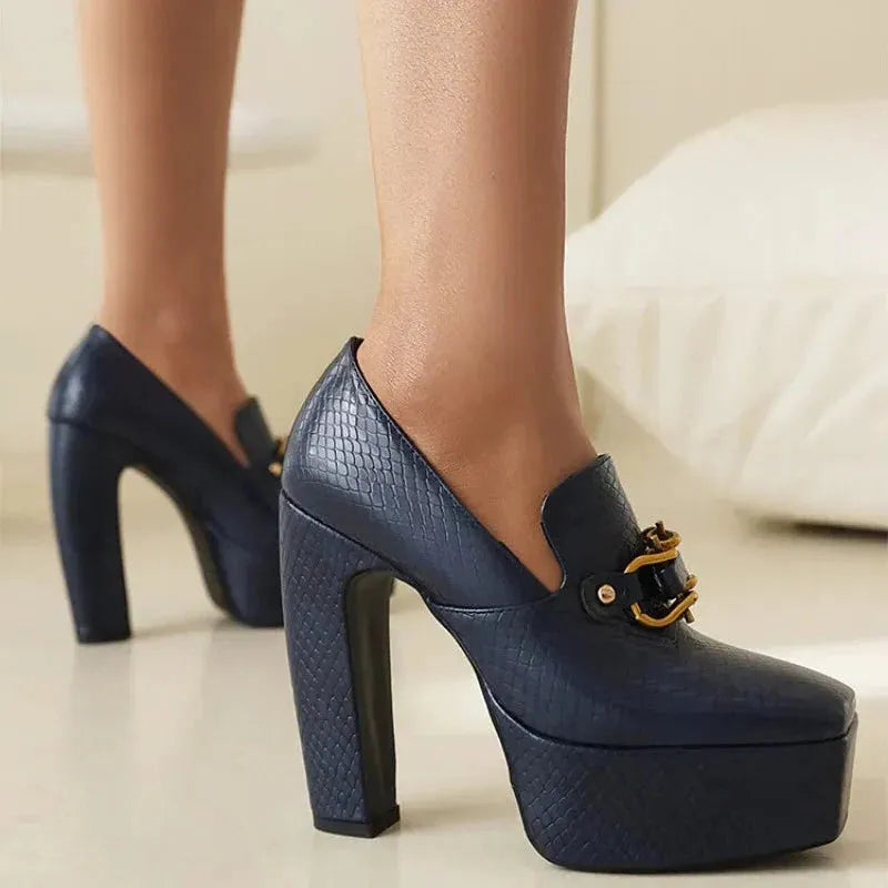 Platform Heels for Women - Stylish Faux Leather Design for Casual or Formal Wear