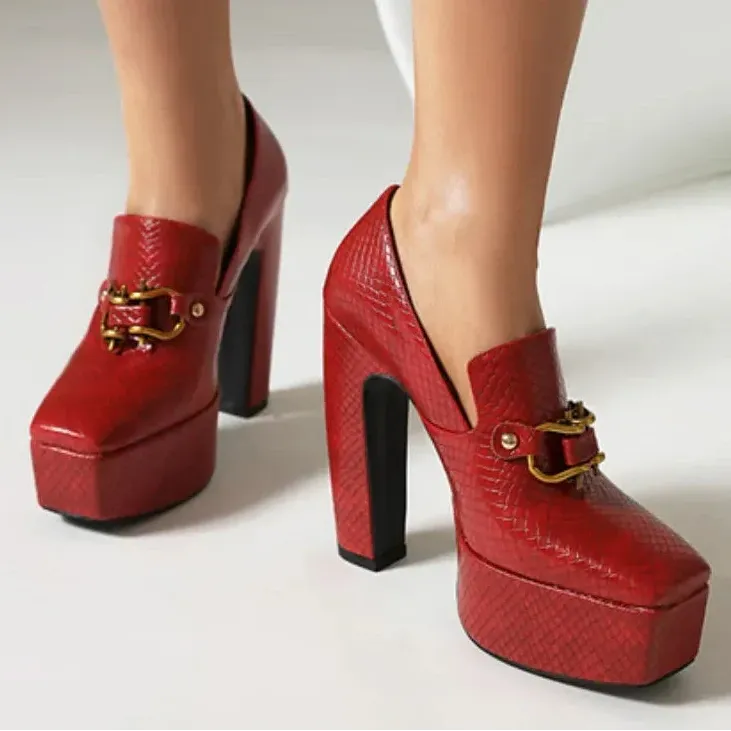 Platform Heels for Women - Stylish Faux Leather Design for Casual or Formal Wear