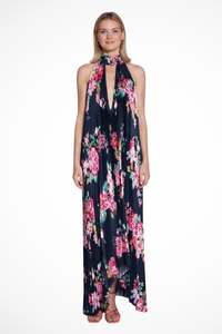 Printed Pleated Halter Neck Maxi Dress for Women | Wedding Guest Attire