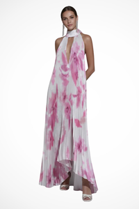 Printed Pleated Halter Neck Maxi Dress for Women | Wedding Guest Attire