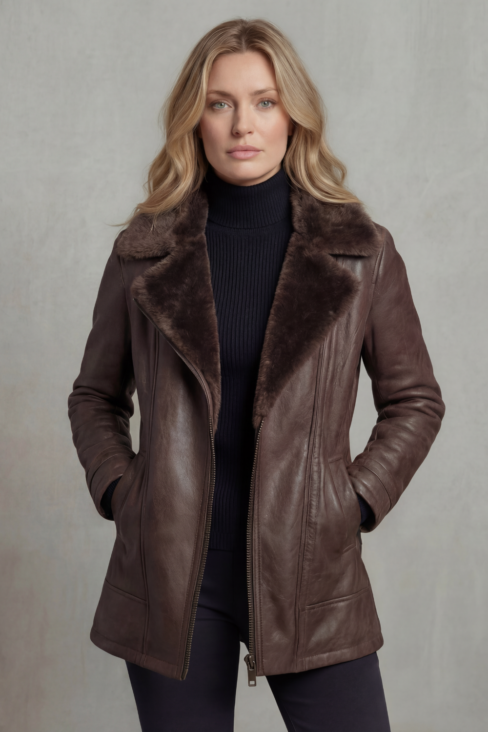 Women's Leather Jacket with Shearling Lining – Casual Wear, Stylish Outfits