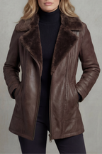 Women's Leather Jacket with Shearling Lining – Casual Wear, Stylish Outfits