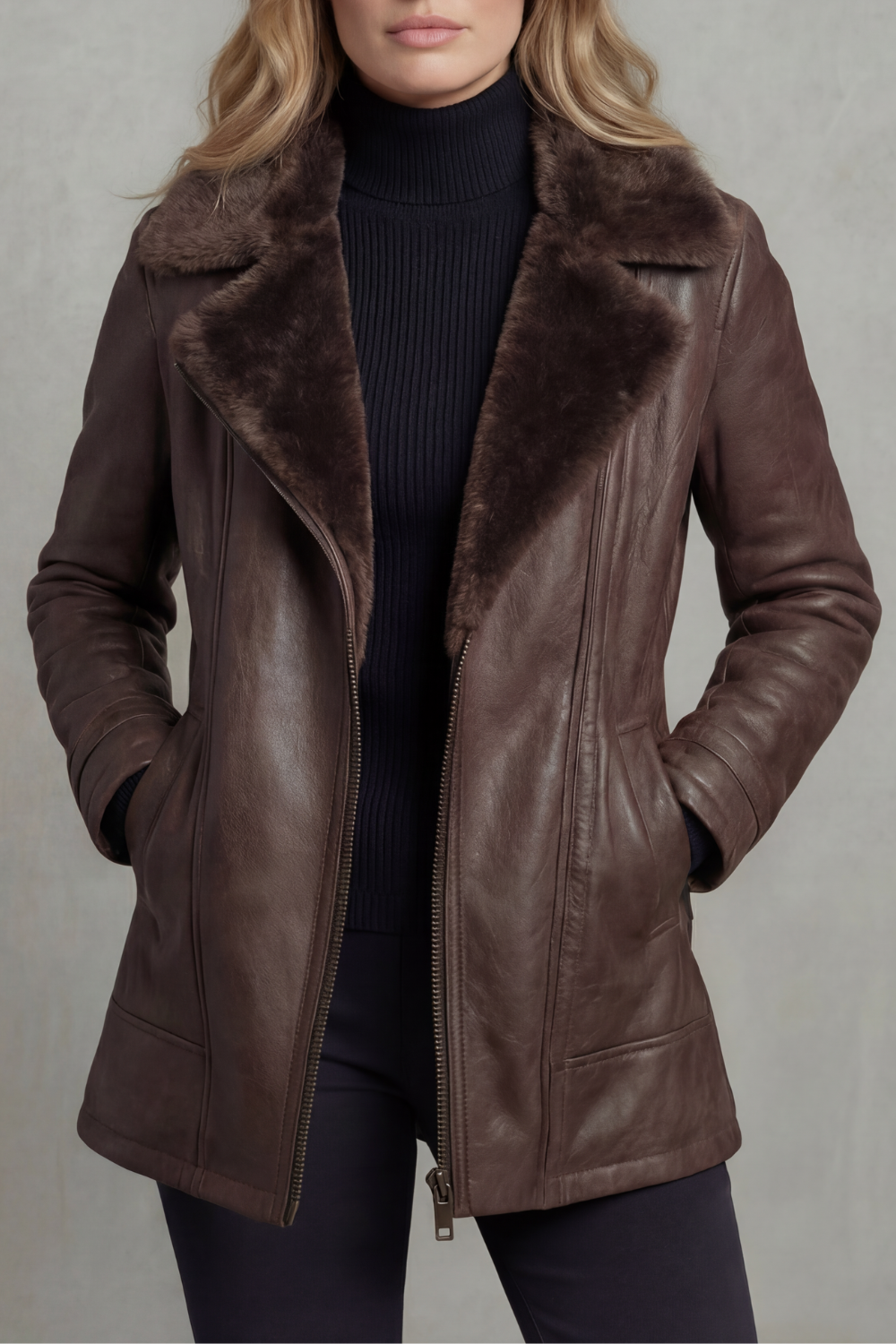 Women's Leather Jacket with Shearling Lining – Casual Wear, Stylish Outfits