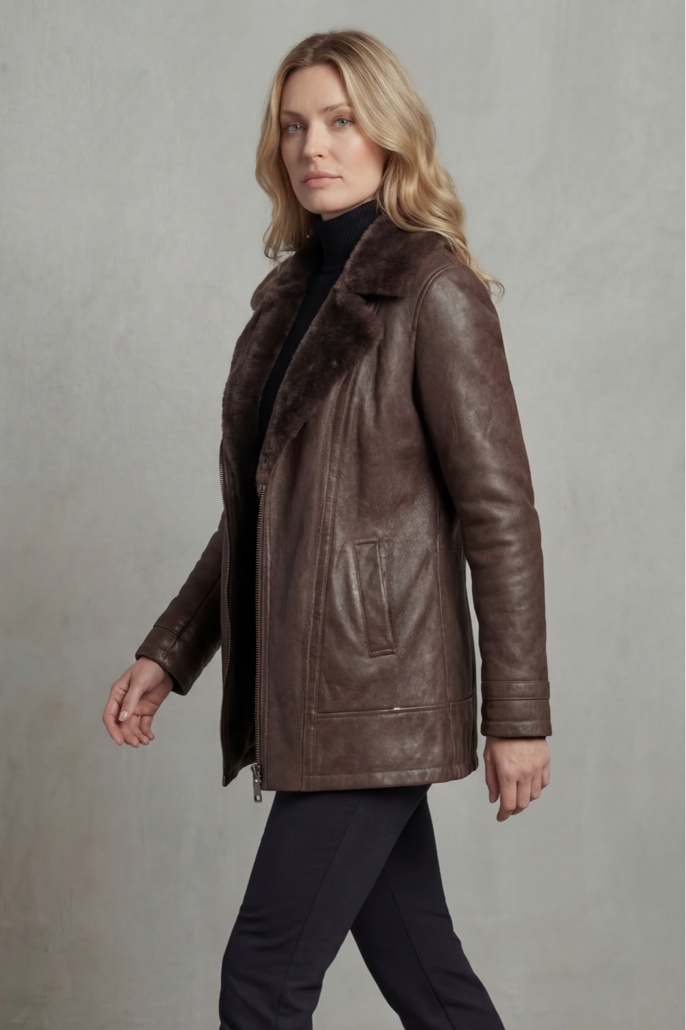 Women's Leather Jacket with Shearling Lining – Casual Wear, Stylish Outfits