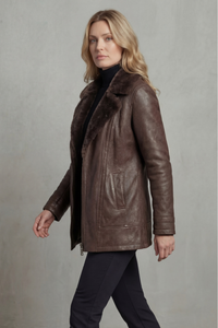 Women's Brown Leather Biker Jacket with Shearling Lining