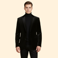 Men's Velvet Evening Blazer – Slim Fit – Black