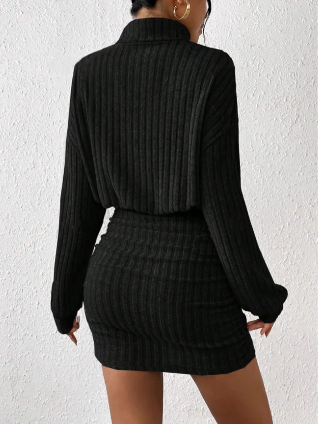 Ribbed Knit Turtleneck Long Sleeve Dress for Casual or Office Wear