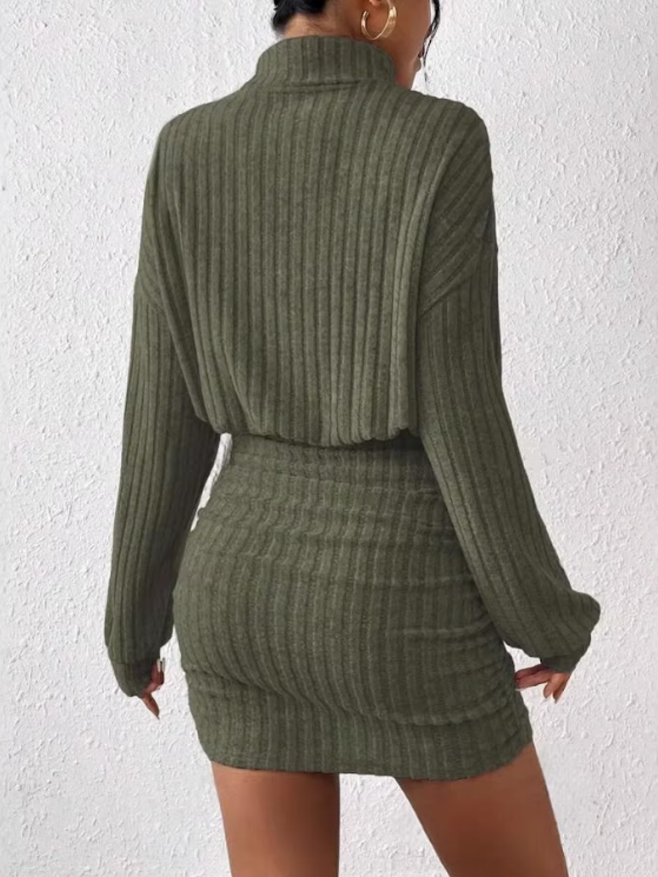 Ribbed Knit Turtleneck Long Sleeve Dress for Casual or Office Wear