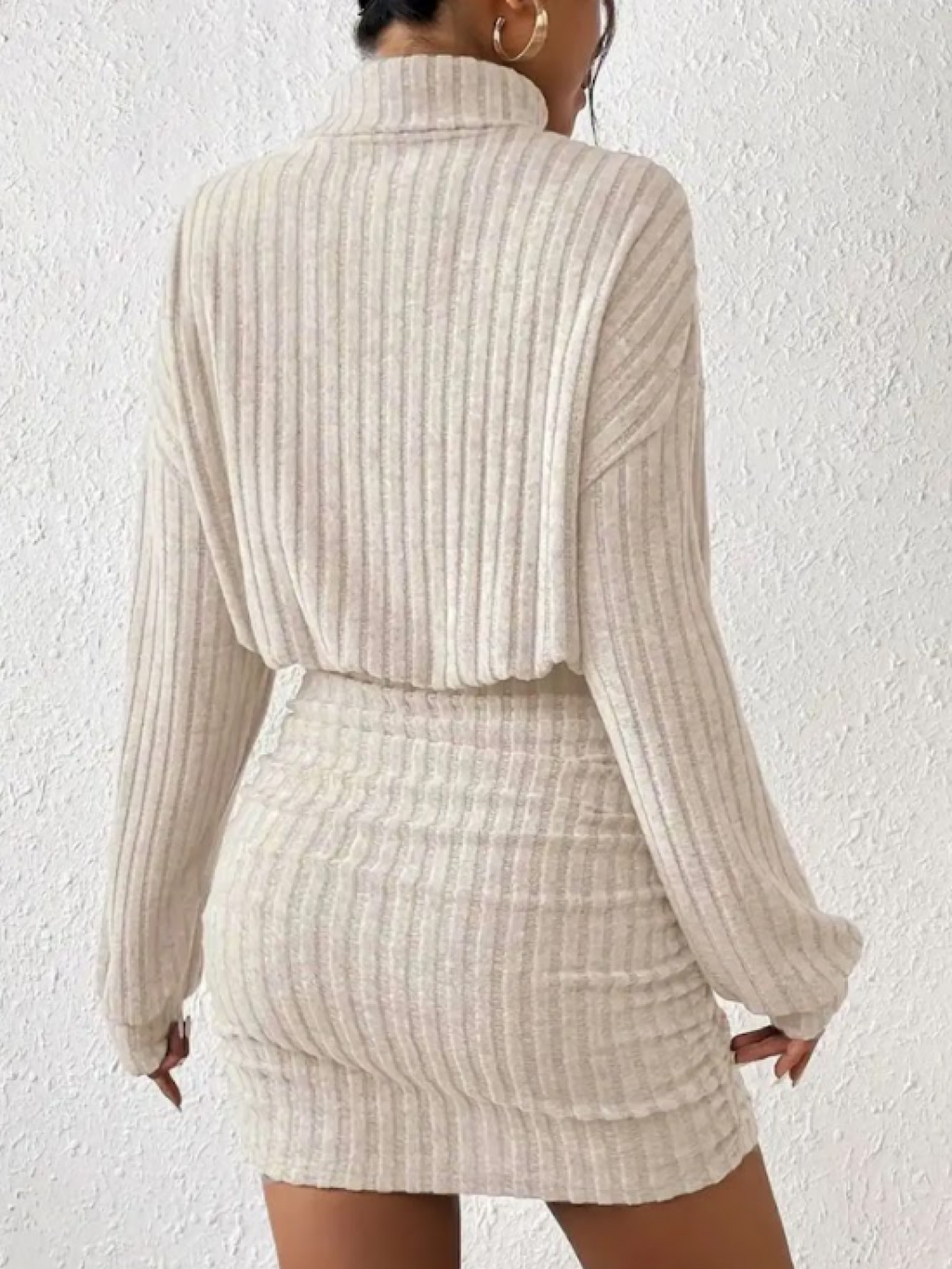 Ribbed Knit Turtleneck Long Sleeve Dress for Casual or Office Wear