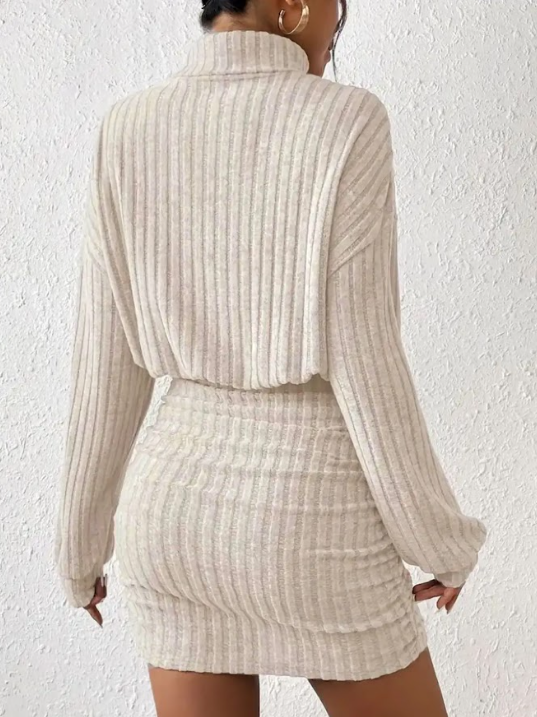 Ribbed Knit Turtleneck Long Sleeve Dress for Casual or Office Wear