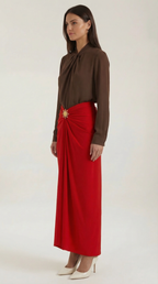 Ruched Midi Skirt in Soft Fabric - Elegant Casual Wear for Women - Versatile Everyday Style