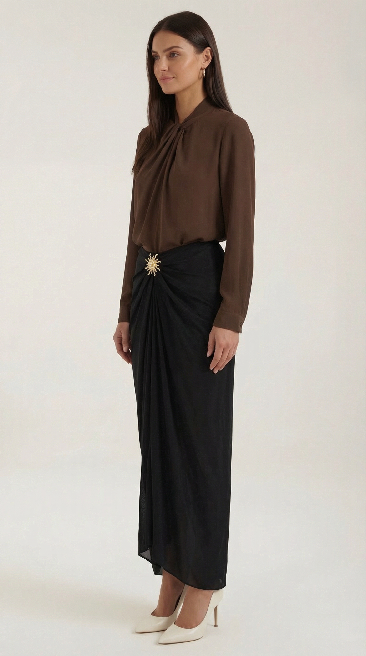 Ruched Midi Skirt in Soft Fabric - Elegant Casual Wear for Women - Versatile Everyday Style