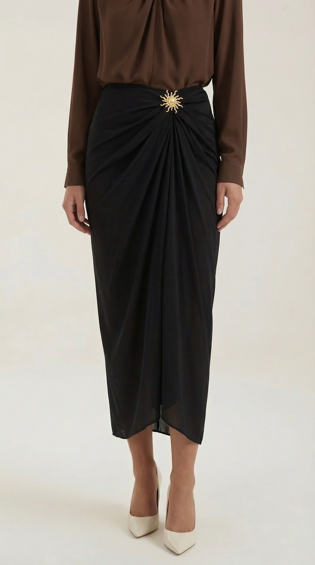Ruched Midi Skirt in Soft Fabric - Elegant Casual Wear for Women - Versatile Everyday Style
