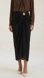 Ruched Midi Skirt in Soft Fabric - Elegant Casual Wear for Women - Versatile Everyday Style