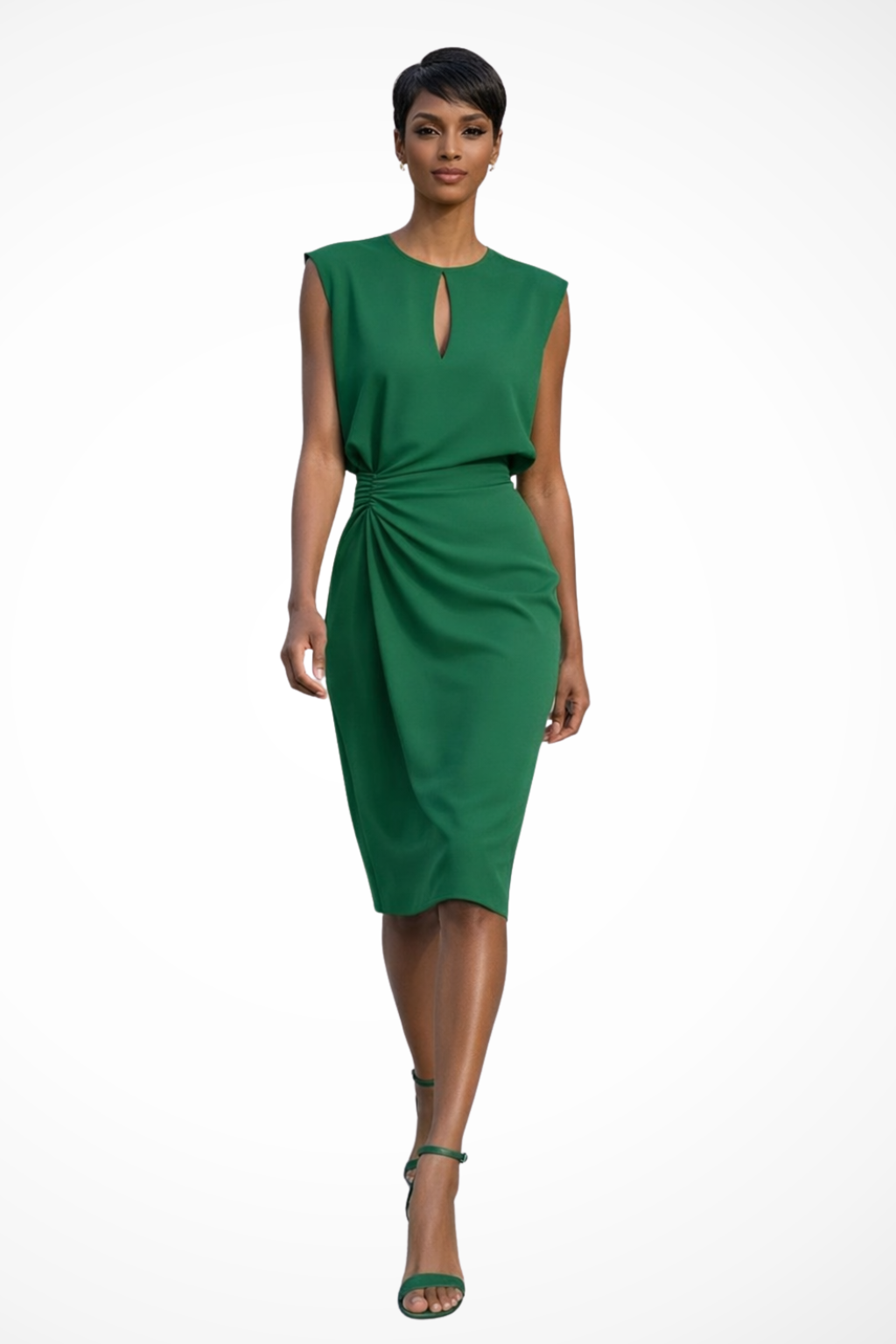Ruched Wrap Midi Dress for Women with Cap Sleeves - Elegant Casual Wear