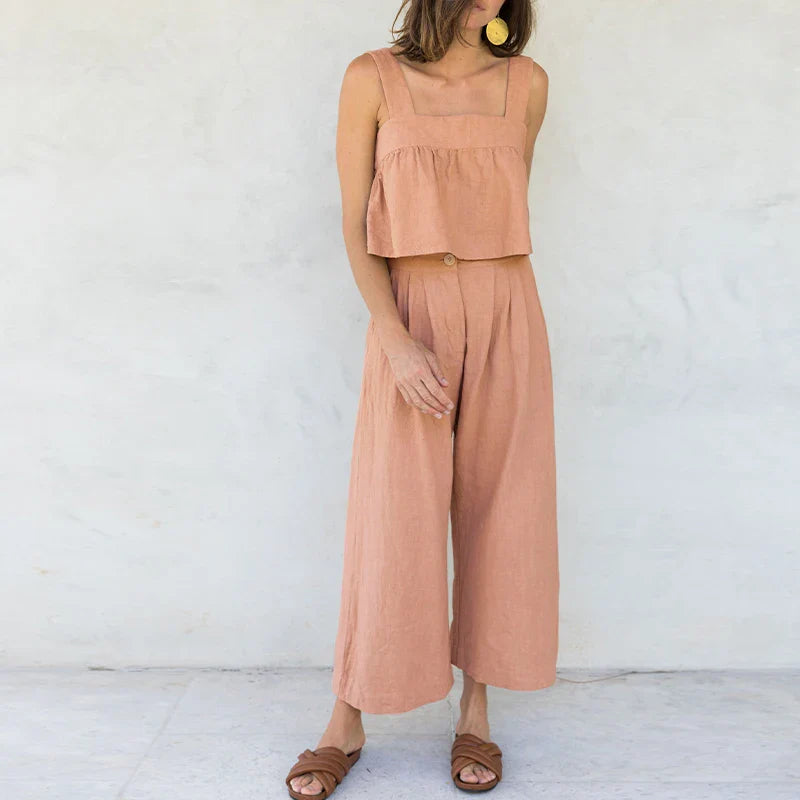 Pleated Linen Culotte Pants for Women - Lightweight, Casual Summer Trousers