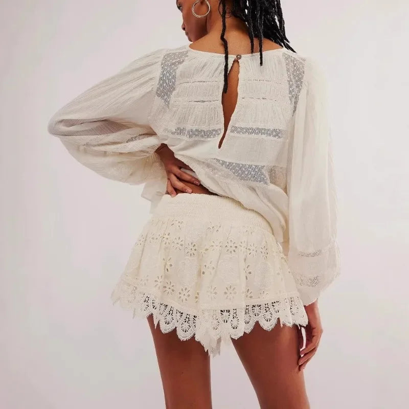 Lace Shorts for Women - Evelyn Harrow Style - Elegant Summer Wear - Black