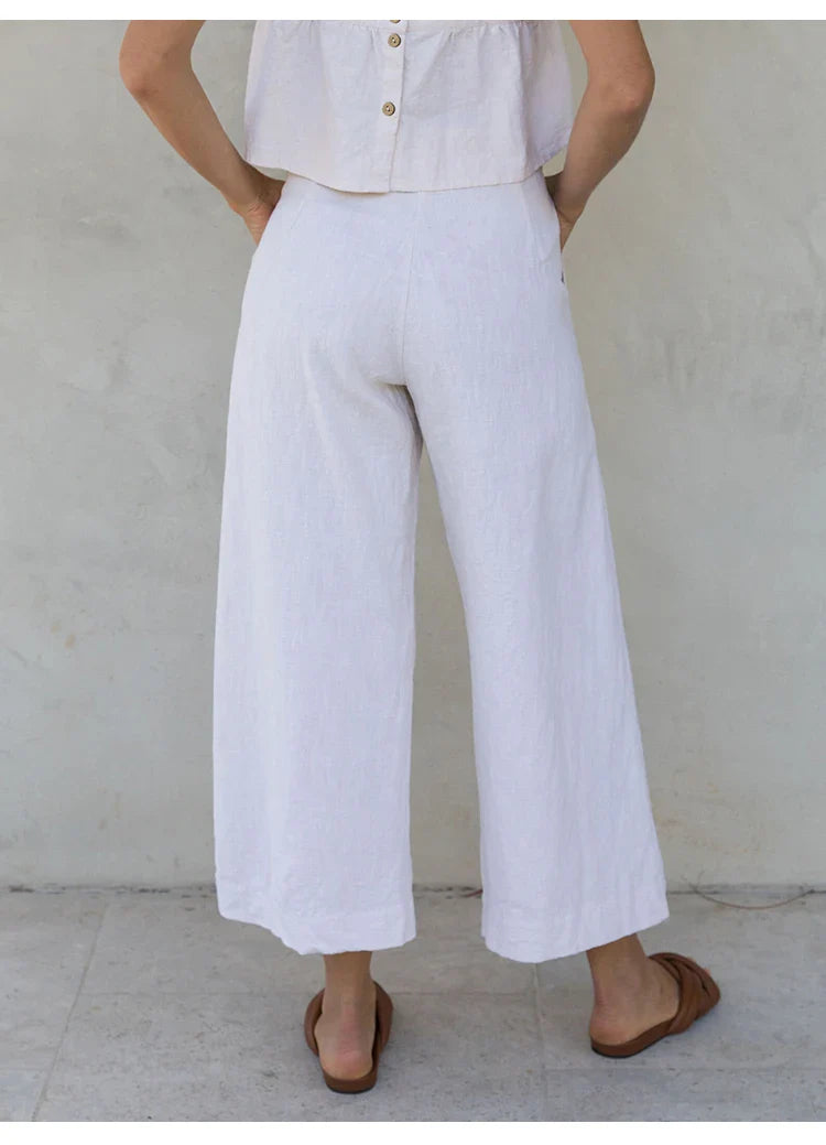 Pleated Linen Culotte Pants for Women - Lightweight, Casual Summer Trousers