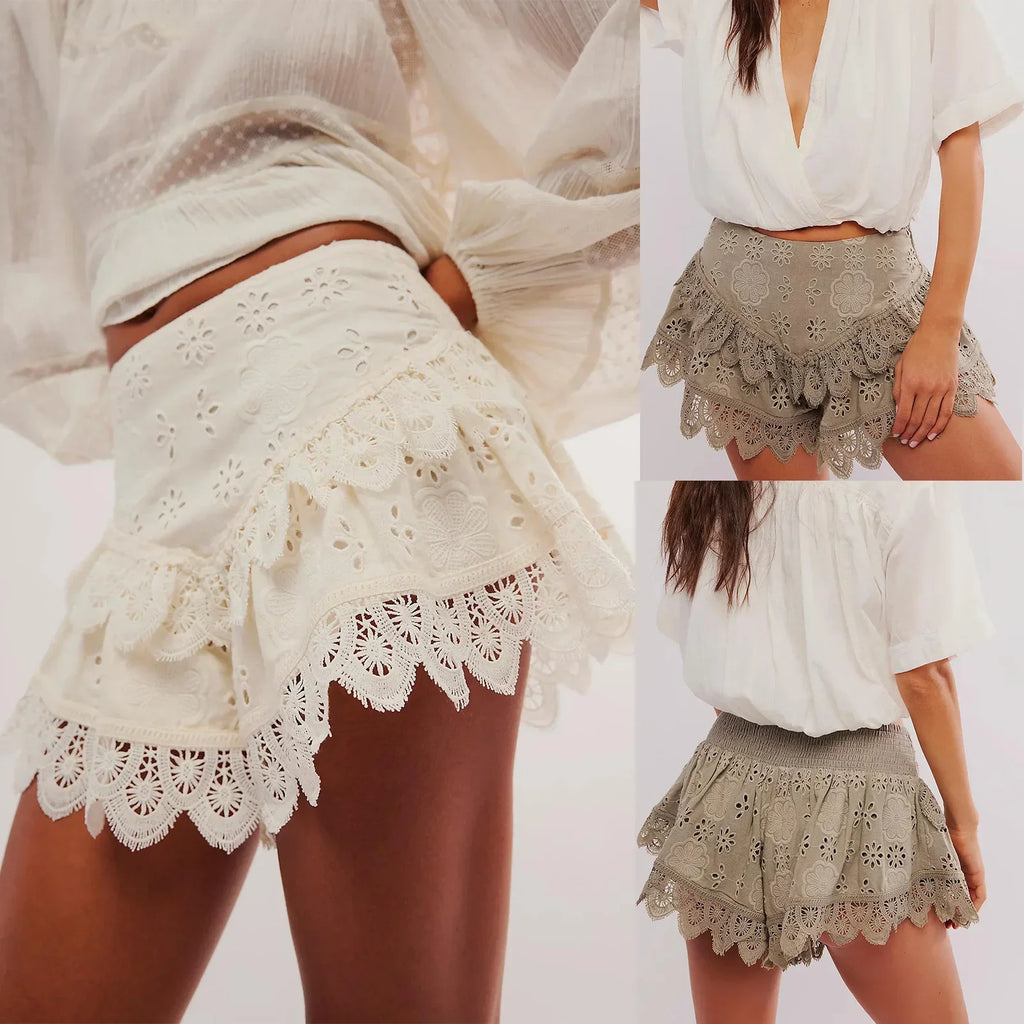 Lace Shorts for Women - Evelyn Harrow Style - Elegant Summer Wear - Black