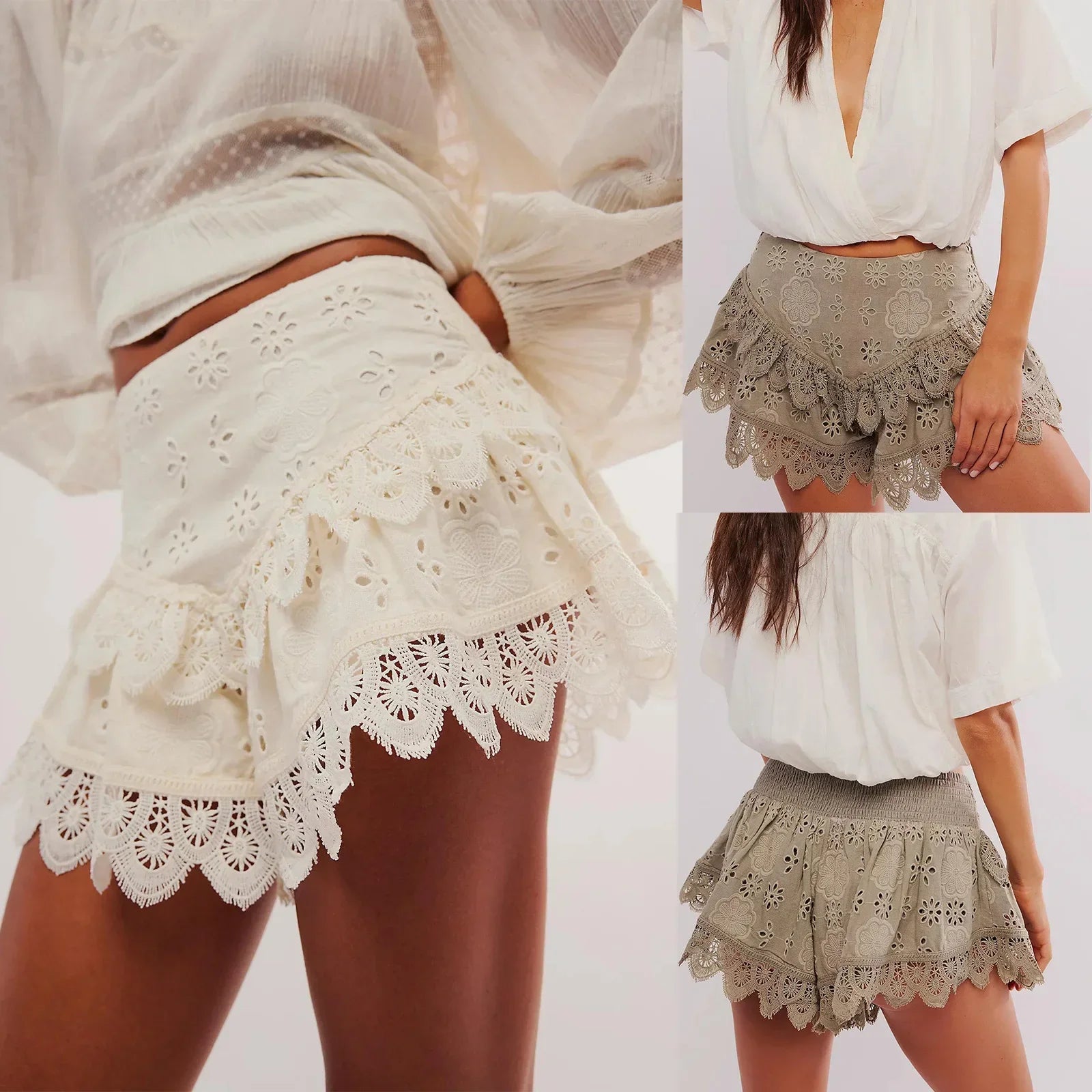 Lace Shorts for Women - Evelyn Harrow Style - Elegant Summer Wear - Black