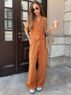 Linen Trouser Set for Women - 100% Natural Fabric - Casual & Comfortable Wear