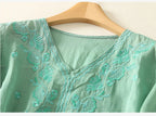 V-Neck Cotton Blouse for Women - Casual Everyday Wear Top
