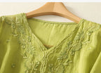 V-Neck Cotton Blouse for Women - Casual Everyday Wear Top