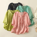 V-Neck Cotton Blouse for Women - Casual Everyday Wear Top