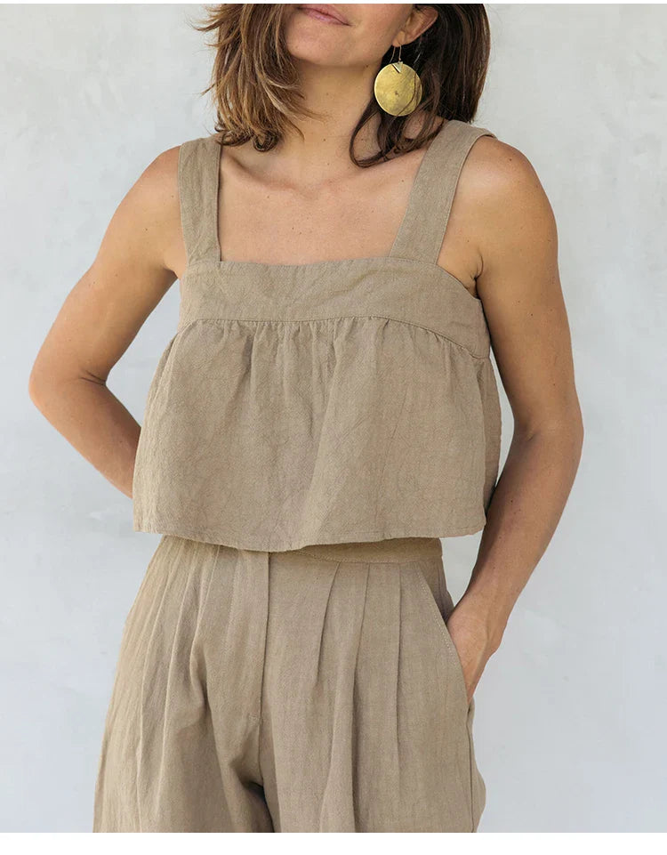 Pleated Linen Culotte Pants for Women - Lightweight, Casual Summer Trousers