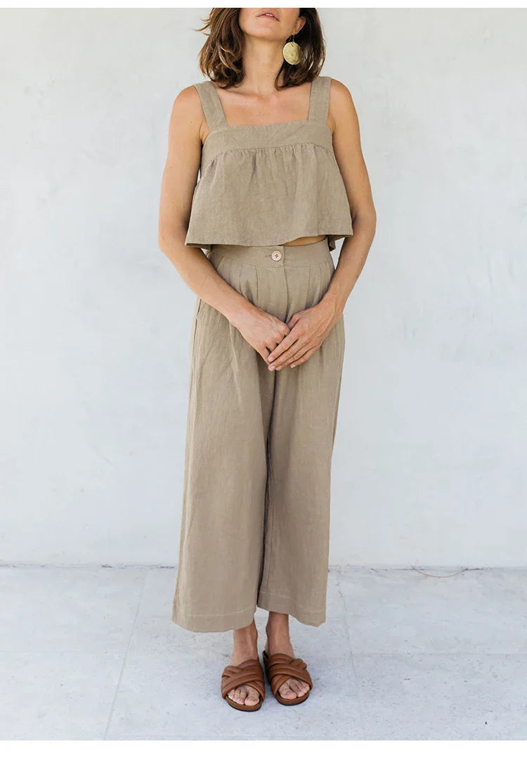 Pleated Linen Culotte Pants for Women - Lightweight, Casual Summer Trousers