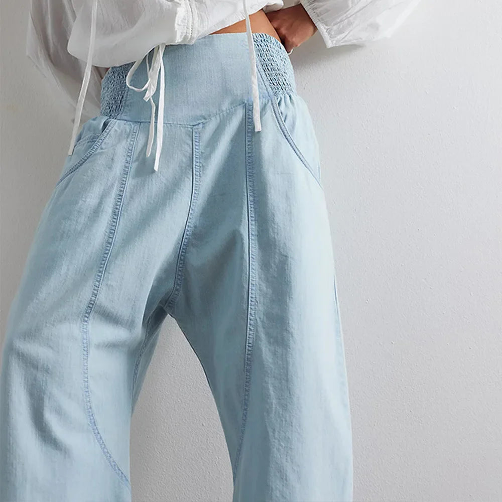 Wide Leg Pants for Women - Comfortable Cotton Blend - Casual Weekend Wear