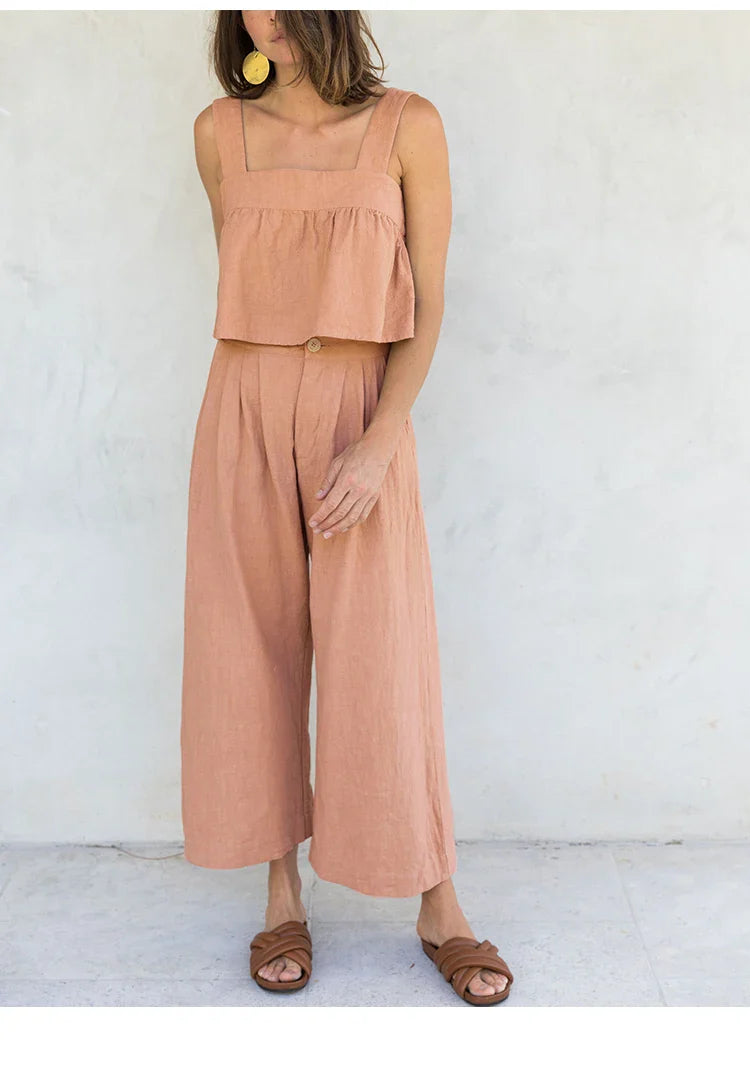 Pleated Linen Culotte Pants for Women - Lightweight, Casual Summer Trousers