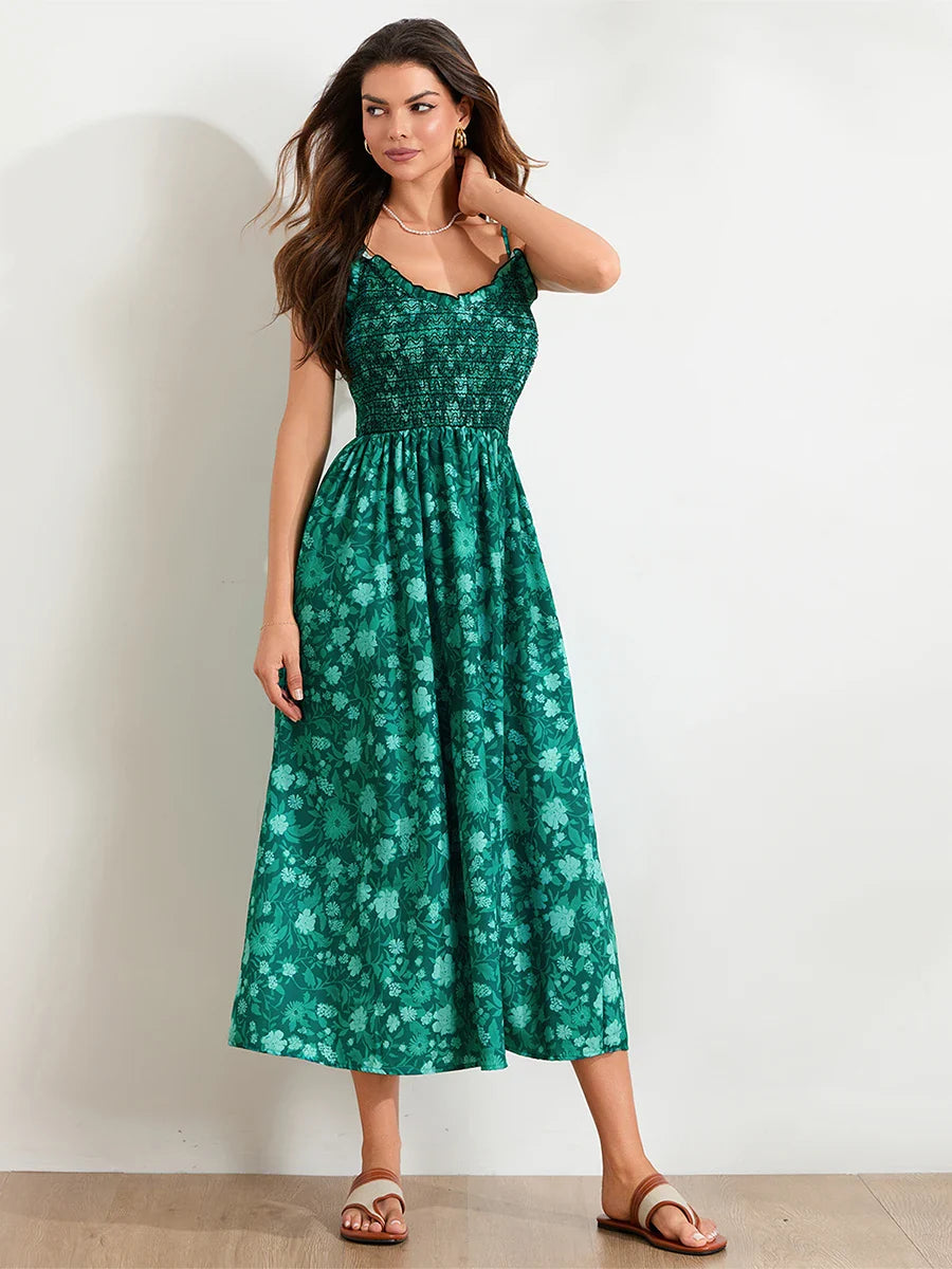 Floral Maxi Dress - Lightweight Fabric - Bohemian Style - Summer Wear