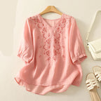 V-Neck Cotton Blouse for Women - Casual Everyday Wear Top