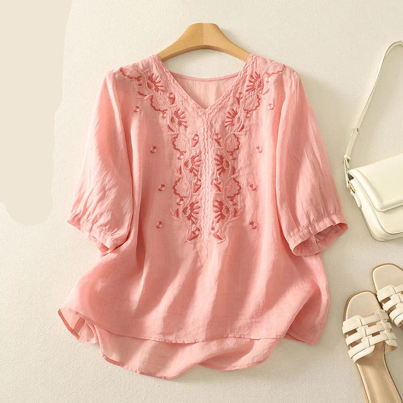 V-Neck Cotton Blouse for Women - Casual Everyday Wear Top