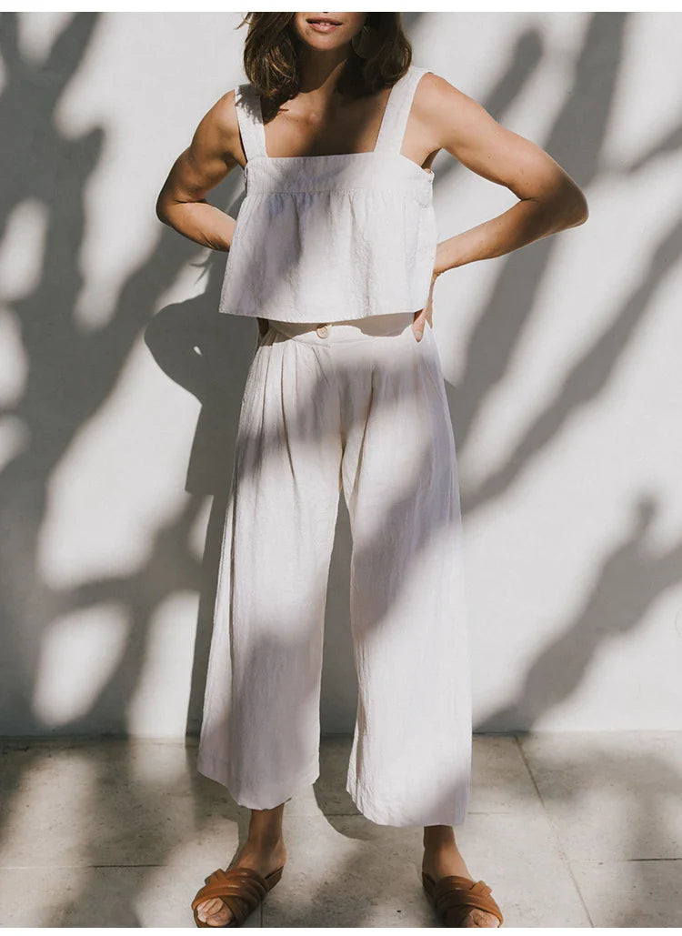 Pleated Linen Culotte Pants for Women - Lightweight, Casual Summer Trousers