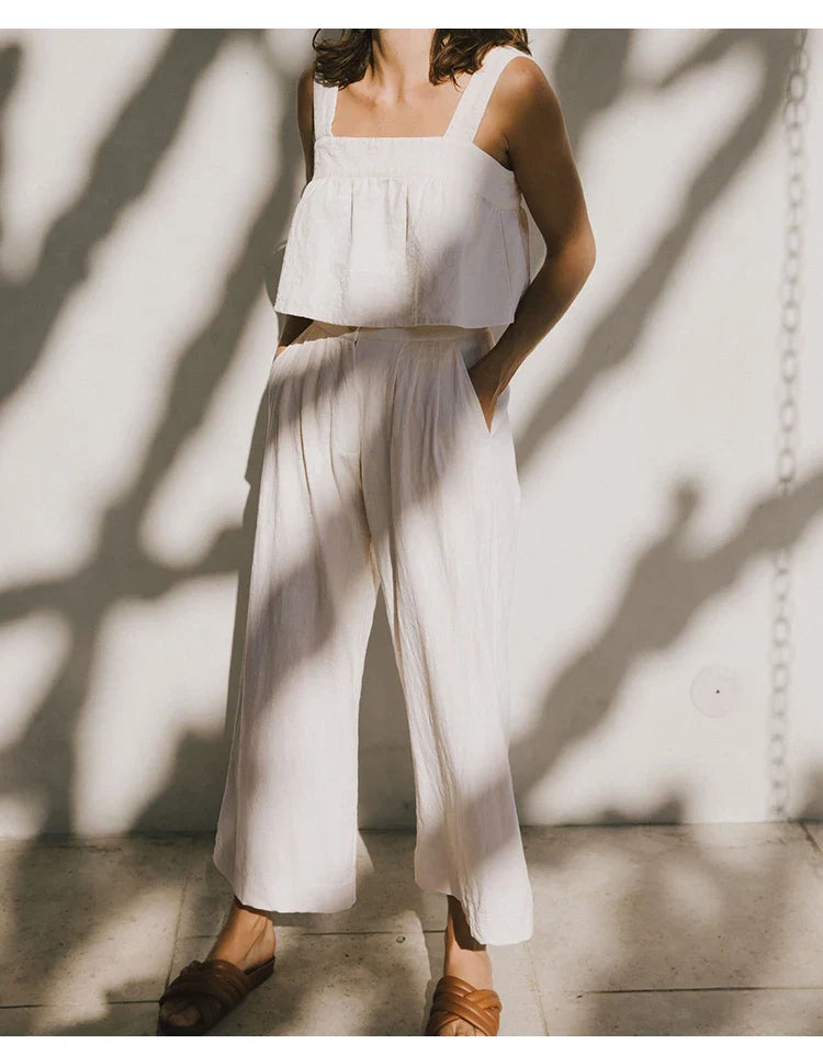 Pleated Linen Culotte Pants for Women - Lightweight, Casual Summer Trousers