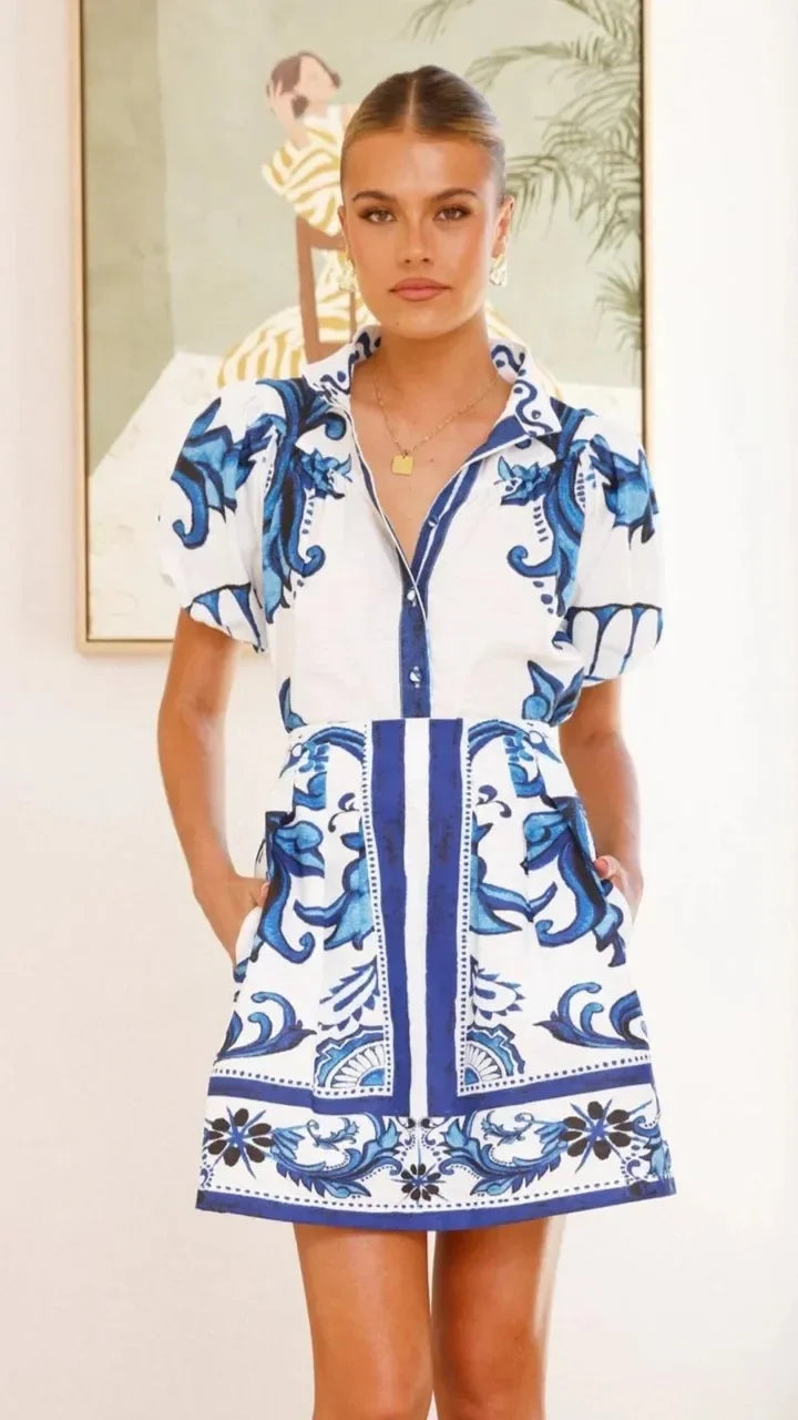 Floral Linen Two-Piece Dress for Women - Casual Summer Outfit