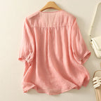 V-Neck Cotton Blouse for Women - Casual Everyday Wear Top