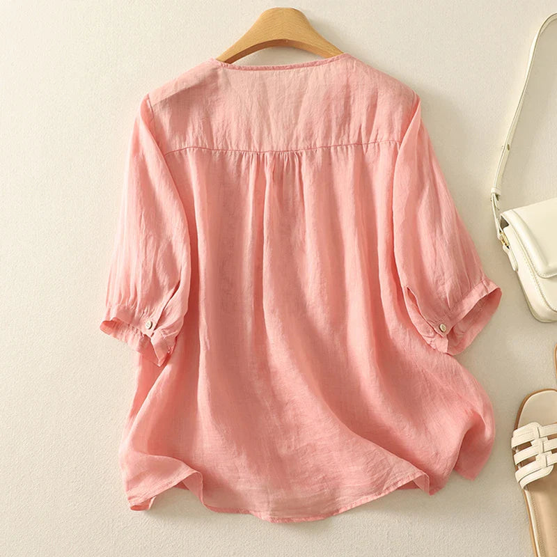 V-Neck Cotton Blouse for Women - Casual Everyday Wear Top