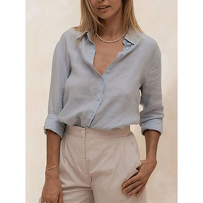 Linen Blouse for Women - Casual Short Sleeve Top for Everyday Wear