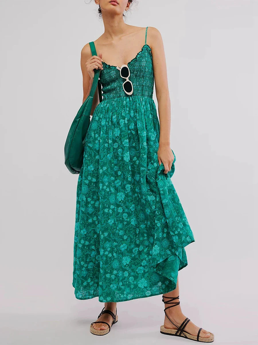 Floral Maxi Dress - Lightweight Fabric - Bohemian Style - Summer Wear