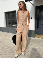 Linen Trouser Set for Women - 100% Natural Fabric - Casual & Comfortable Wear