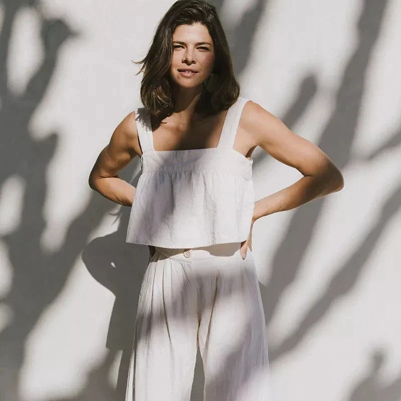 Pleated Linen Culotte Pants for Women - Lightweight, Casual Summer Trousers