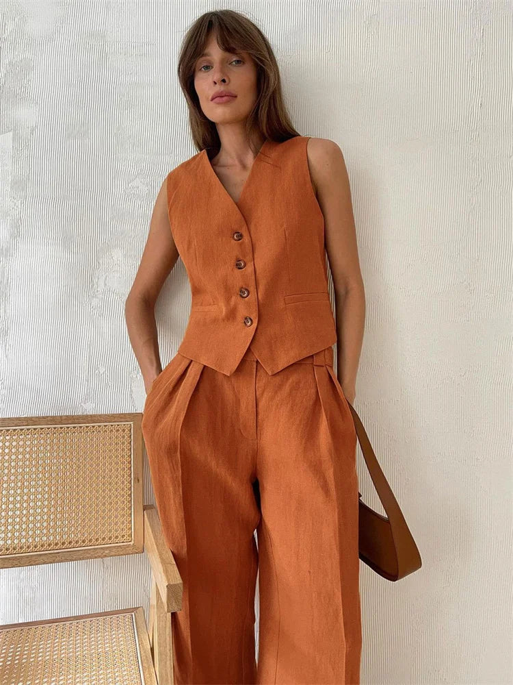 Linen Trouser Set for Women - 100% Natural Fabric - Casual & Comfortable Wear